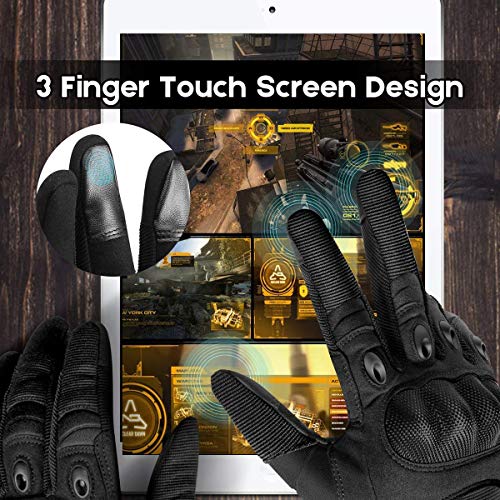 Tactical Gloves, Army Military Rubber Hard Knuckle Outdoor Full Finger Touch Screen Gloves for Men Cycling Motorcycle Hunting Shooting Hiking Camping Airsoft Paintball (XL, Black)