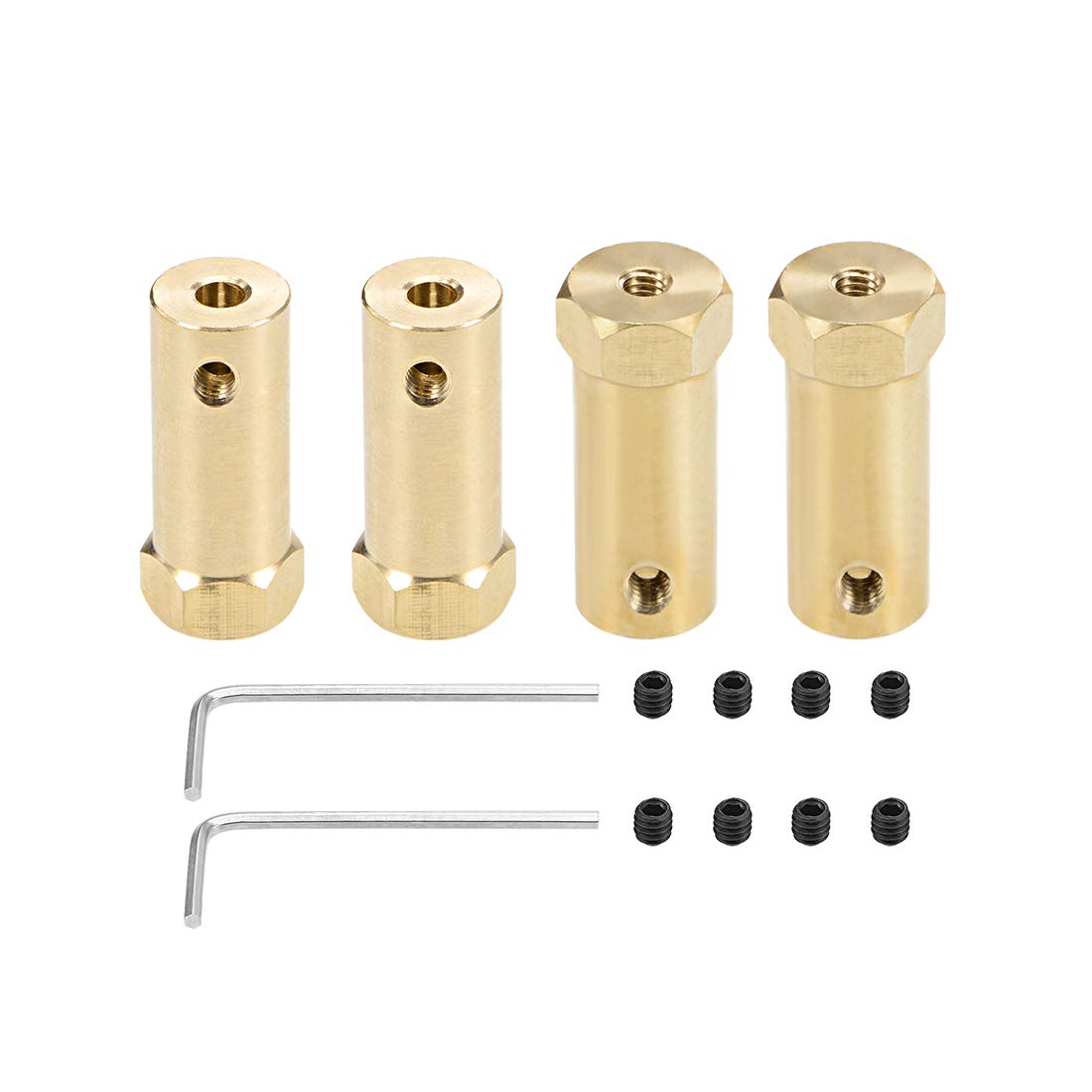 sourcing map Hex Coupler 4mm Bore Motor Hex Brass Shaft Coupling Flexible Connector for Car Wheels Tires Shaft Motor 4pcs