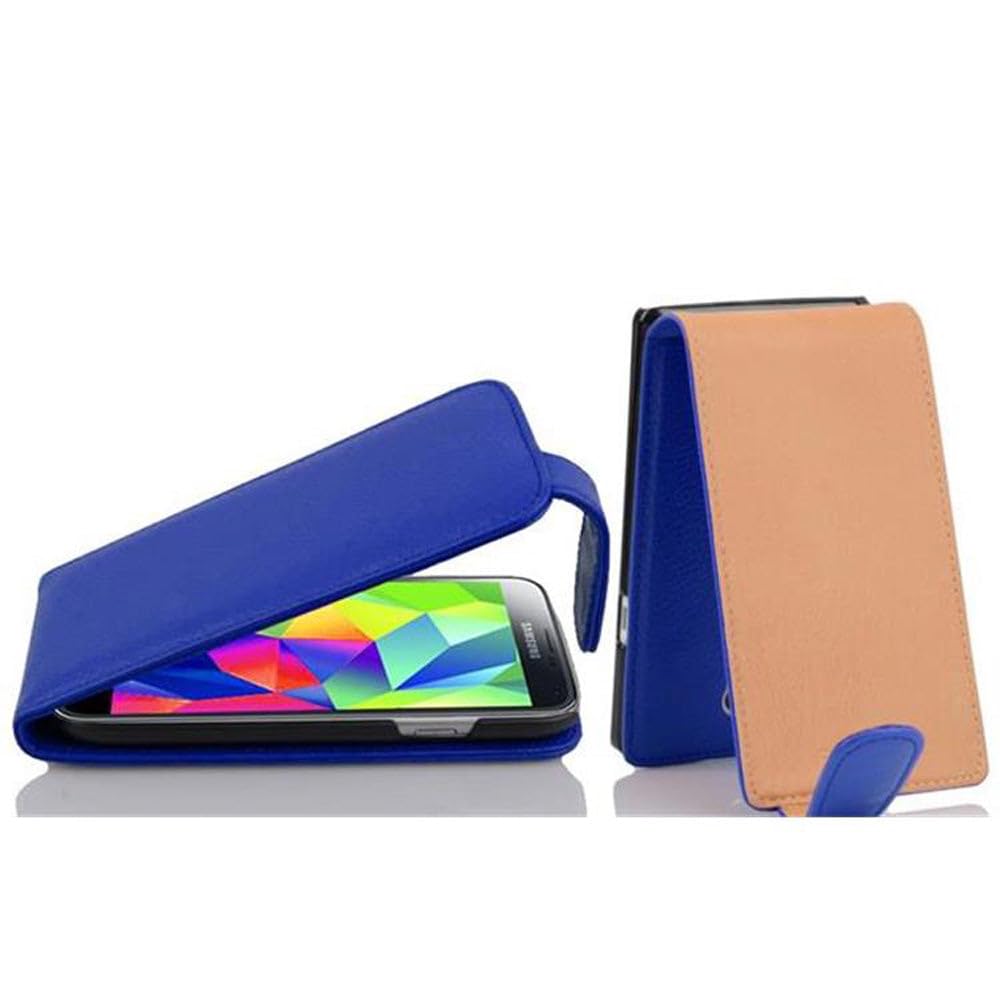 cadorabo Case works with Samsung Galaxy S5 MINI / S5 MINI DUOS in NAVY BLUE - Flip Style Case made of Structured Faux Leather - Wallet Etui Cover Pouch PU Leather Flip