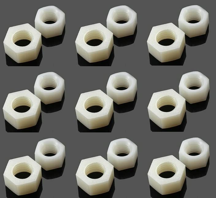 TERF® M16 Hex Hexagon Nut M16 (16mm) White Nylon Hex Full Nuts - Pack of 4