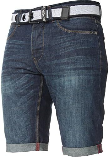 APT New Mens Dark Blue Slim Fit Cotton Denim Shorts Free Belt All Waist Sizes