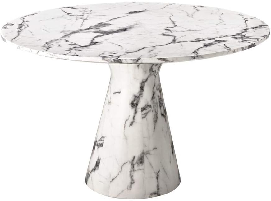 White Marble Dining Table | Eichholtz Turner | White Marble Pedestal Table Featuring Black Swirls for The Modern Home | Modern Luxury Furniture