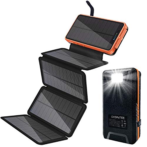 Oxsaytee 26800mAh Solar Power Bank, Portable 5 Panels Solar Chargers Outdoor Solar Backup Battery with LED light IP66 Waterproof Solar Phone Chargers for iPhone Samsung, Android Phones, Tablets