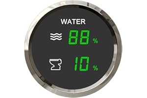 ELING 52mm 2 in 1 Dual Gauge Water Level Holding Tank Gauge Meter 9-32V for Trucks Motorcycle Car (WH Black+Stainless Steel)
