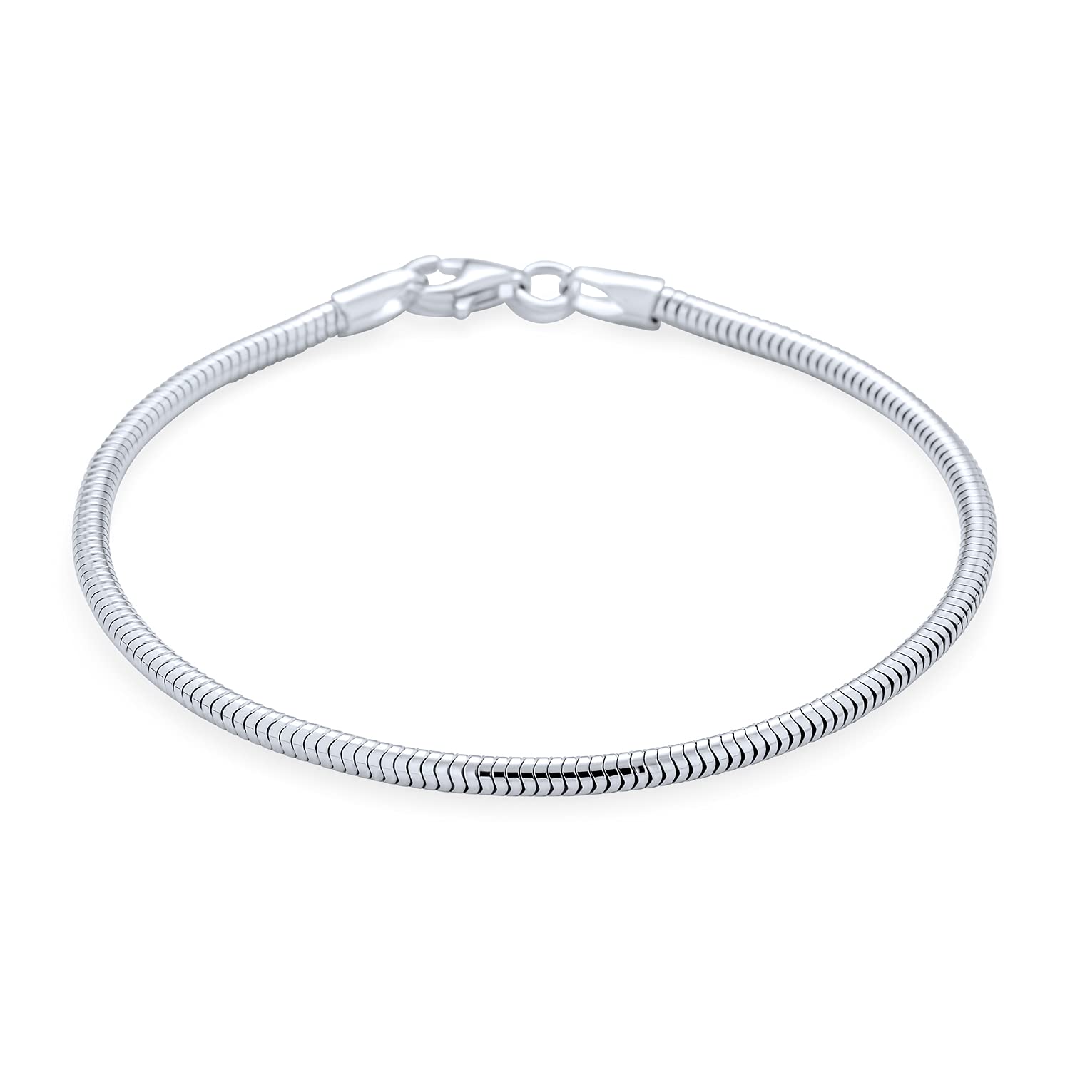 Bling Jewelry Snake Chain Starter Charm Fits European Beads Bracelet For Women Teen Strong .925 Sterling Silver Spring Ring Clasp