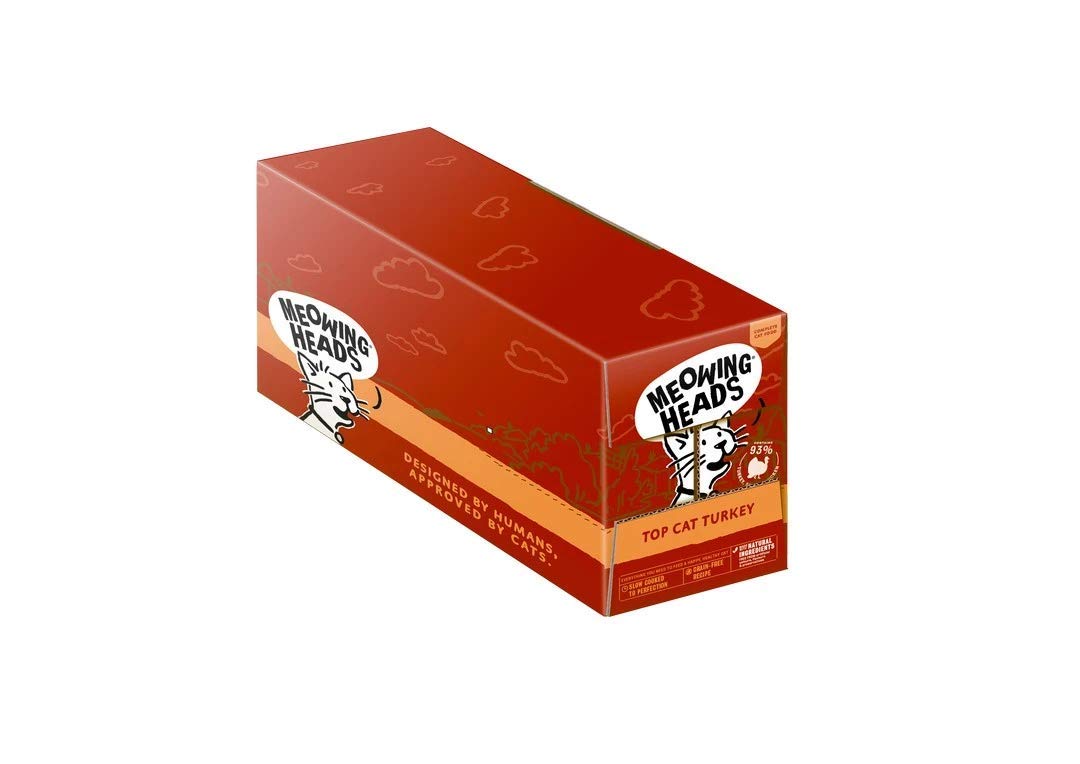 Meowing Heads Wet Cat Food - Top-Cat Turkey - 93% Natural Turkey, Chicken & Beef Pouches with No Artificial Flavours, Grain-Free Recipe (10 x 100g)