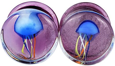 Lianrun 1Pair Glass Ocean Jellyfish Ear Plugs Gauges Expander Tunnels 6 Style to Choose Size 0g-5/8