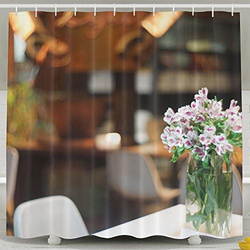 Xiaobaby A Bottle Of Flowers On The Table Corner Transparent Still Life Stool Flowers Vase Green Cafe Gray Leaves Cool Shower Curtain 6072inch