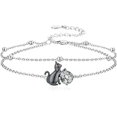 CHENGHONG Cat Starfish Anklet for Women 925 Sterling Silver Starfish Cat Moss Agate Link Anklets Fashion Bracelet Jewelry Gift