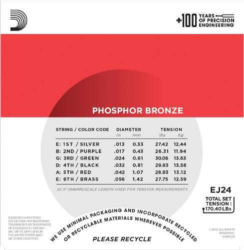 D'Addario EJ24 Phosphor Bronze Acoustic Guitar Strings, True Medium, 13-56