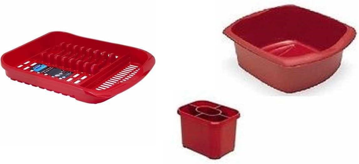 ADDIS PLASTIC ROASTED RED DISH DRAINER PLATE RACK CUTLERY HOLDER