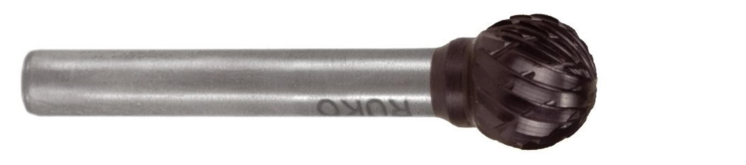 RUKO Tungsten Carbide Rotary Burr with Cross Teething, D Ball Type (KUD) Shape, TiCN Finish, 12.0 mm Diameter, 51 mm Length, R116044TC