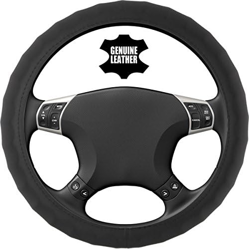 KM World Black 14.5-15 Inch PU Leather Steering Wheel Cover With Finger Indentations, Fits Nissan Versa