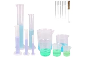 Belinlen 10 Pack Plastic Cylinders and Beakers Set, Including 5 Pack Clear Plastic Graduated Cylinders (10, 25, 50, 100, 250ml) and 5 Pack Plastic Beakers Set (50, 100, 250, 500, 1000ml)