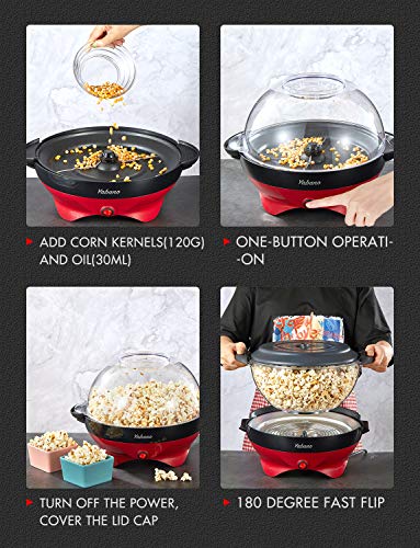 Yabano Popcorn Maker Machine, 5L Popcorn Popper, Nonstick Plate, Electric Stirring with Quick-Heat Technology, Cool Touch Handles, Healthy Less Fat, 800W, RED