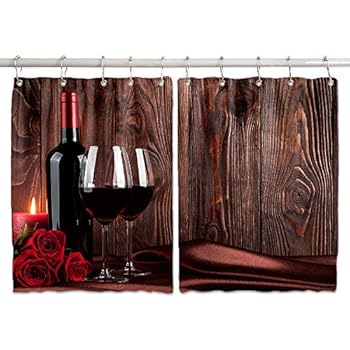 Amazon Com Ambesonne Wine Kitchen Curtains Wooden Barrels And