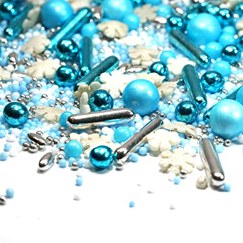 STREUSEL GLÃCK Streusel Eiszauber Mix blau weiss 90g Schneeflocken Sprinkles Zuckerstreusel perfekt für Plätzchen Torte Kuchen Cupcakes Muffins