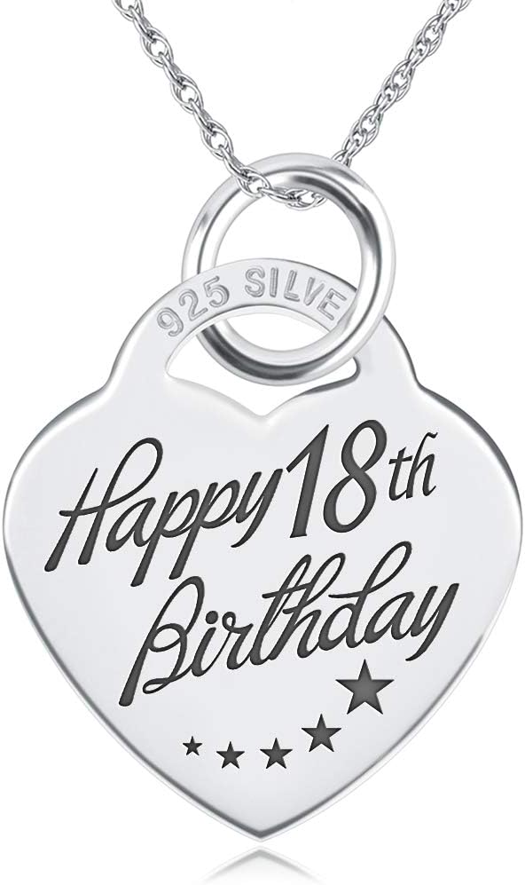 Happy 18th Birthday Necklace, Sterling Silver, Heart Shaped