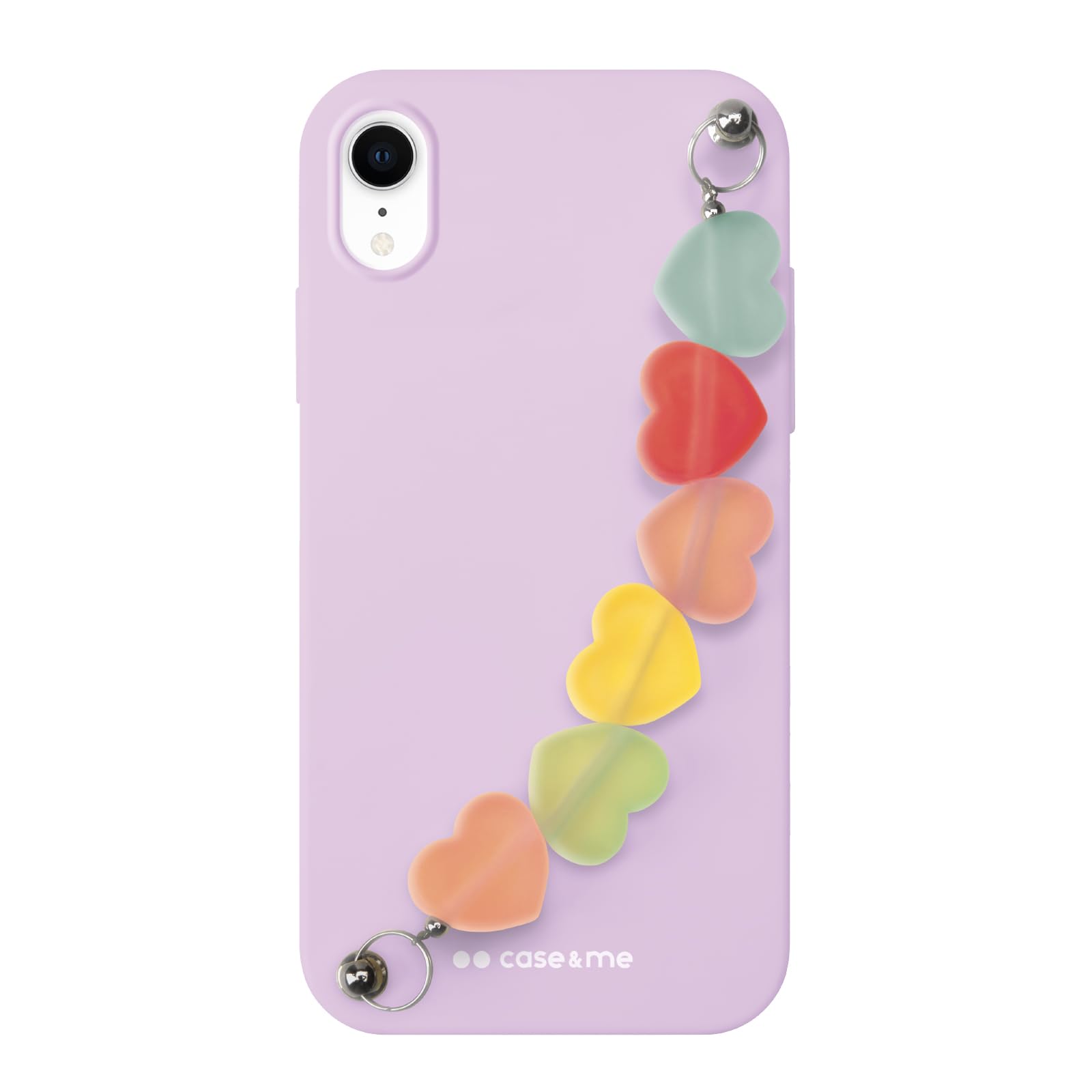 case&me cover con catena a cuori per iPhone XR, impugnatura a catena per selfie, viola pastello