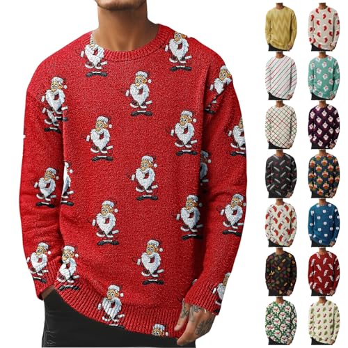 Christmas Jumpers for Men Funny Xmas Festival Patterned Sweaters Mens Winter Warm Soft Pullover Oversized Long Sleeve Crewneck Tops