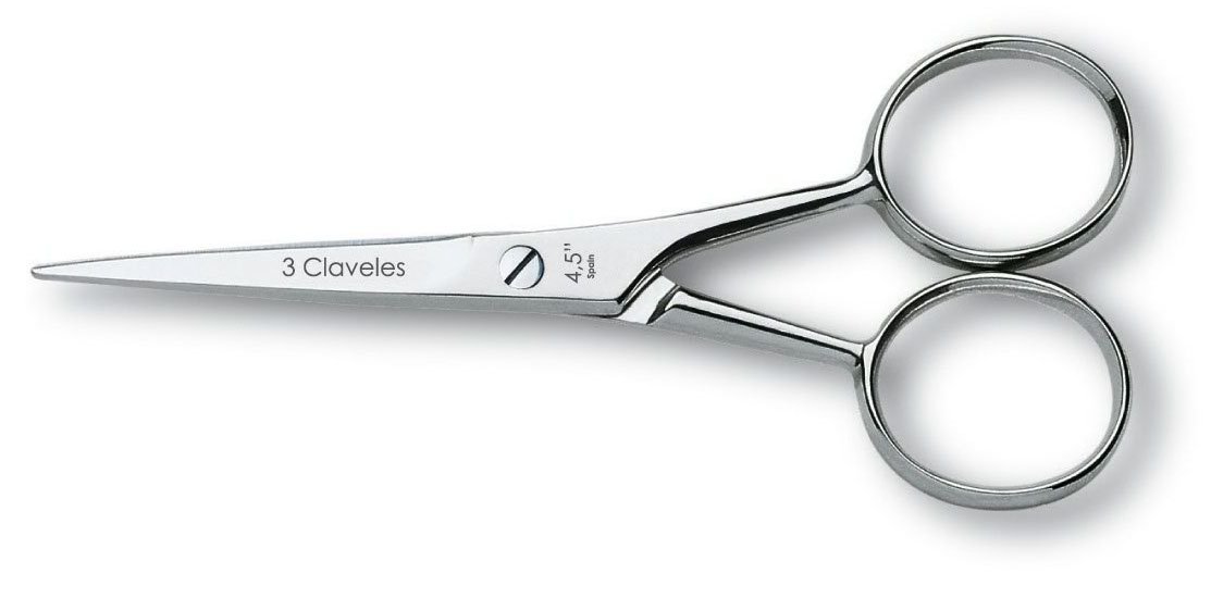 3 Claveles 27003 Mustache Scissors for Barbershop, Straight 4.5 Inches