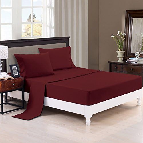 Maiijia Luxury Comfort 2800 Series Wrinkle & Fade Resistant Egyptian Cotton Quality Ultra Soft 3-Piece Bed Sheet Set Twin, Burgundy Solid