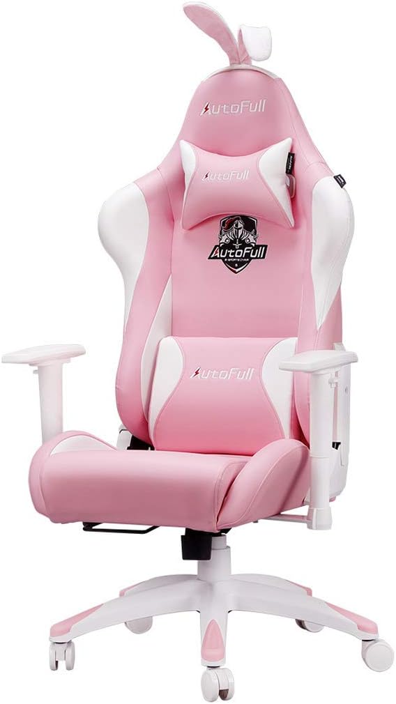 SXSHYUFC Pink Gaming Chair Ergonomic Office Chair, with Lumbar Support, Pu Leather High Back Adjustable Swivel Task Chair with Rabbit Ears