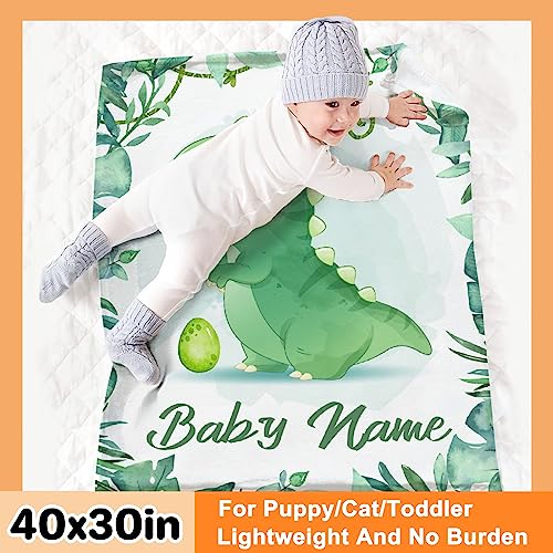 Custom Baby Name Dinosaur Blanket Gift for Girls Boys - Super Soft Flannel Blanket Comfy Cozy Throw Blanket Decor Room Birthday Christmas Sofa Couch-30 x40