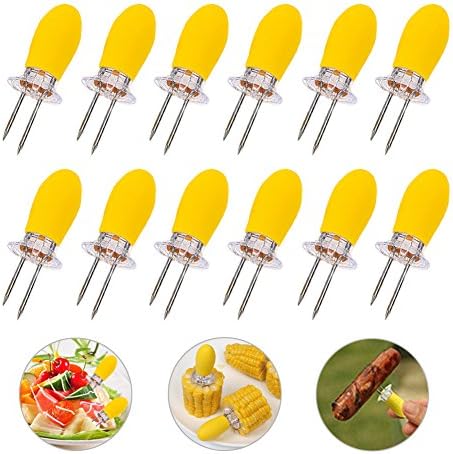 Rely2016 12 PCS Interlocking Corn Holders Stainless Steel Corn Forks BBQ Skewers Sticks Twin Prongs Kitchen Tool