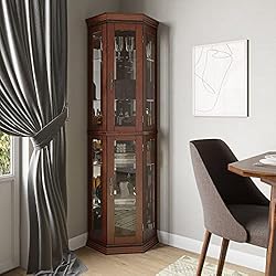 BELLEZE Lighted Wooden Corner Display Curio