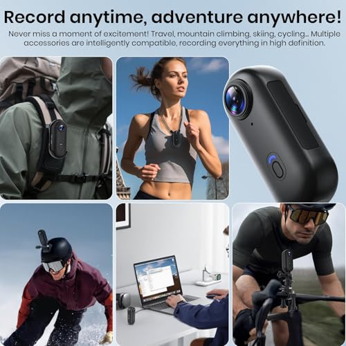 Poat Action Camera, Mini Pov Camera for vlogging, IPX7 Waterproof, Body Camera with 120° Wide Angle, POV Recording for Diving, 10+ Accessories – Helmet Cam for Motorcycle, Cycling (64G-Card)