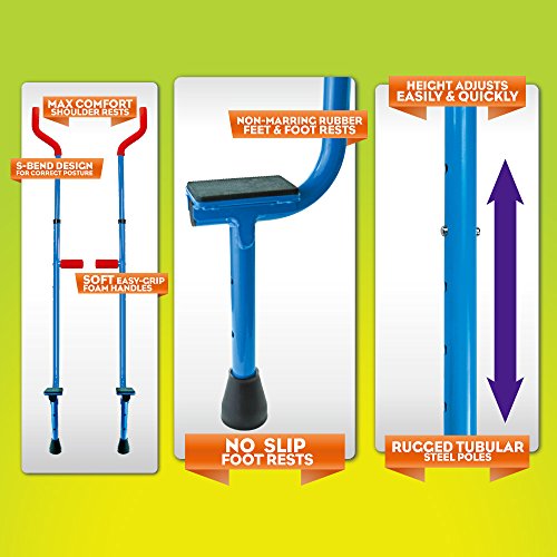 Original Walkaroo Steel Stilts by Air Kicks with Ergonomic Design for Easy Balance Walking, Assorted Colors (Blue or Red)