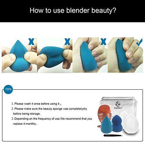 ENERGY Makeup Sponge Blender Beauty Sponge Set Foundation Blending Sponge Case, Makeup Sponge Holder, Sponge in Beauty with Eyebrow Tweezers Ideal for Travel 8-in-1,Ideal Christmas Gifts for Women