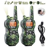 iBaseToy Walkie Talkies for Kids, Rechargeable Walkie Talkies with 22 Channels, 4-Miles Range Radio with Flashlight, LCD Screen and Charging line for Outdoor Adventures, Camping, Hiking - 2 Pack