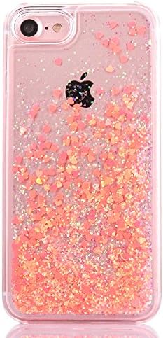 iPhone 7 Plus case, iPhone 8 Plus case,Myckuu Liquid, Cool Quicksand Moving Stars Bling Glitter Floating Dynamic Flowing Case Liquid Cover for Iphone 7/8 Plus (orange heart)