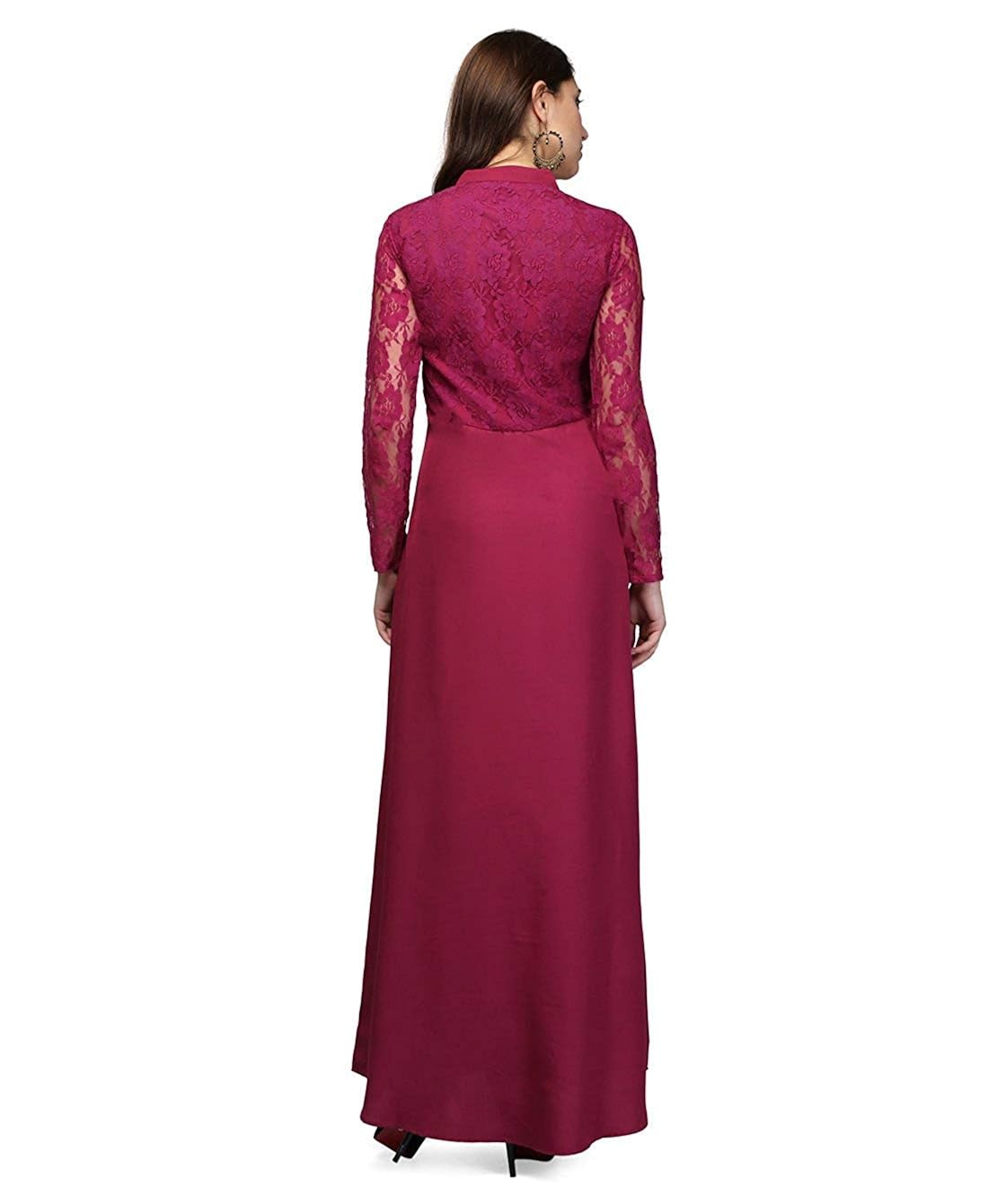v&m women's pink lace party wear long maxi gown dress