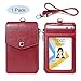 Teskyer Badge Holder with Side Zip Pocket, Multiple Card Slots Leather ID Holder Wallet with Neck Lanyard for Office Staffs, Teachers/Students, Couriers, Workers, Red