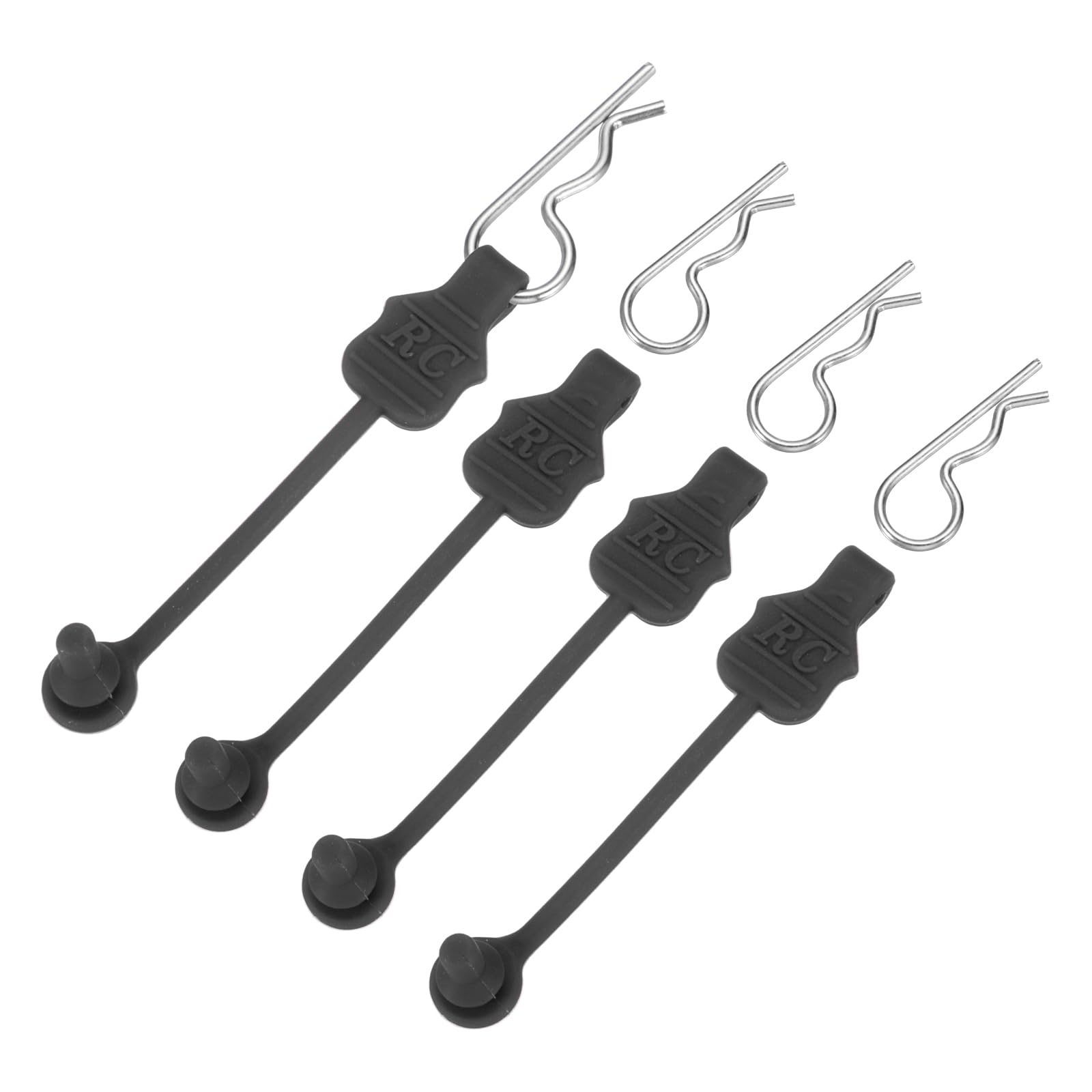 sourcing map 4 Pcs RC Body Clip Retainers, 1.2mm Rod RC Clips Shell Fixed Buckle Lock Springy R Pins Shell Replacement Parts for All 1/8 1/10 Scale Model Car Crawler Truck(Black/Silver) — image 1