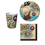 Pirate's Map Birthday Party Set: Plates, Napkins, and Cups Kit for 16