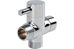 NearMoon Solid Brass G1/2" Shower Arm All Metal Universal 3-Way Diverter Valve for Handheld and Fixed Head, Replacement Component Adapter (Chrome Finish)