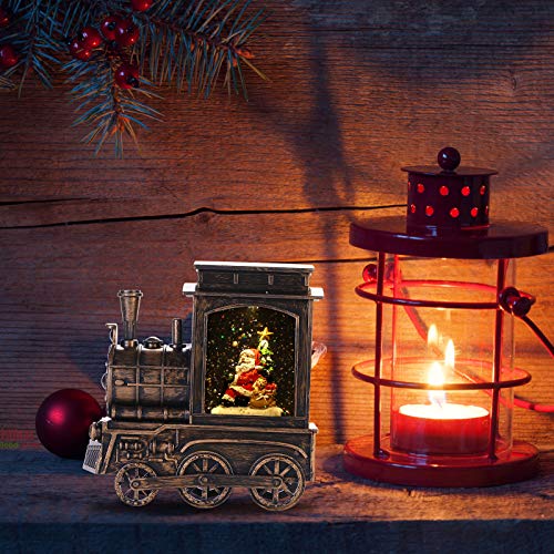 Weihnachtslaterne in Zugform, Schneelaterne mit Musik und Weihnachtsmann, wassergefüllt mit Schneegestöber, USB-oder Batteriebetriebene Schneekugel, LED Glitzer Laterne Weihnachtsdeko Innen, Zuhause
