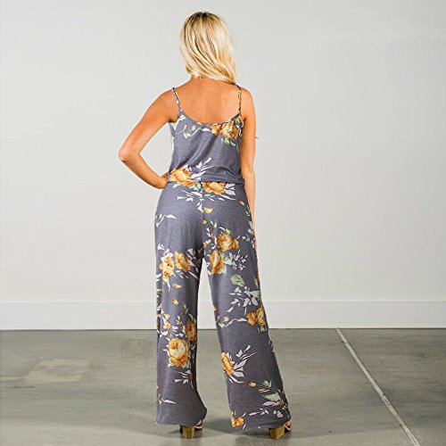 image for NEWCOSPLAY Women's Floral Print Sleeveless Off Shoulder Wide Leg Pants