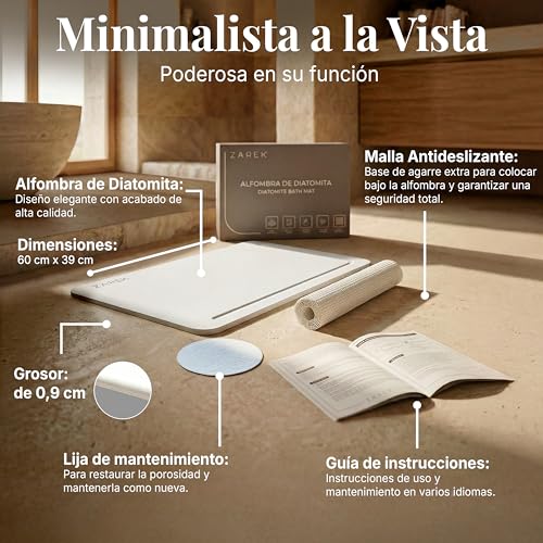 ZAREK | Diatomite Natural Stone Bath Mat 60×39 | Quick Drying, Ultra Absorbent and Non-Slip | Antibacterial Diatomite Stone Mat | Ideal Mat for Shower and Bath Exit