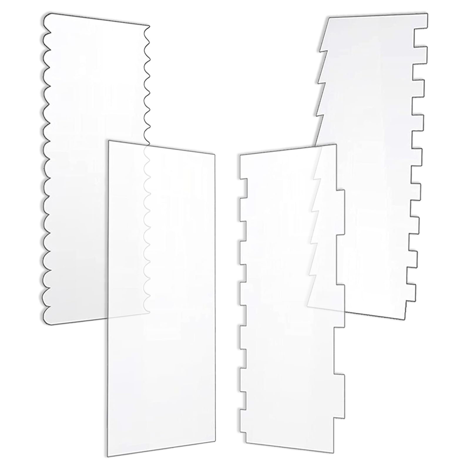 Photo 1 of 4 Pcs Cake Scraper Set Acrylic Cake Decorating Supplies Large Transparent Cake Smoother for Icing Perfect for Butter Cream Frosting with 7 Different Shapes Durable