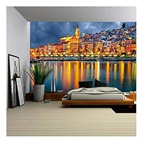 Provence Village Menton After Sunset - Removable Wall Mural | Self-Adhesive Large Wallpaper - 66x96 inches