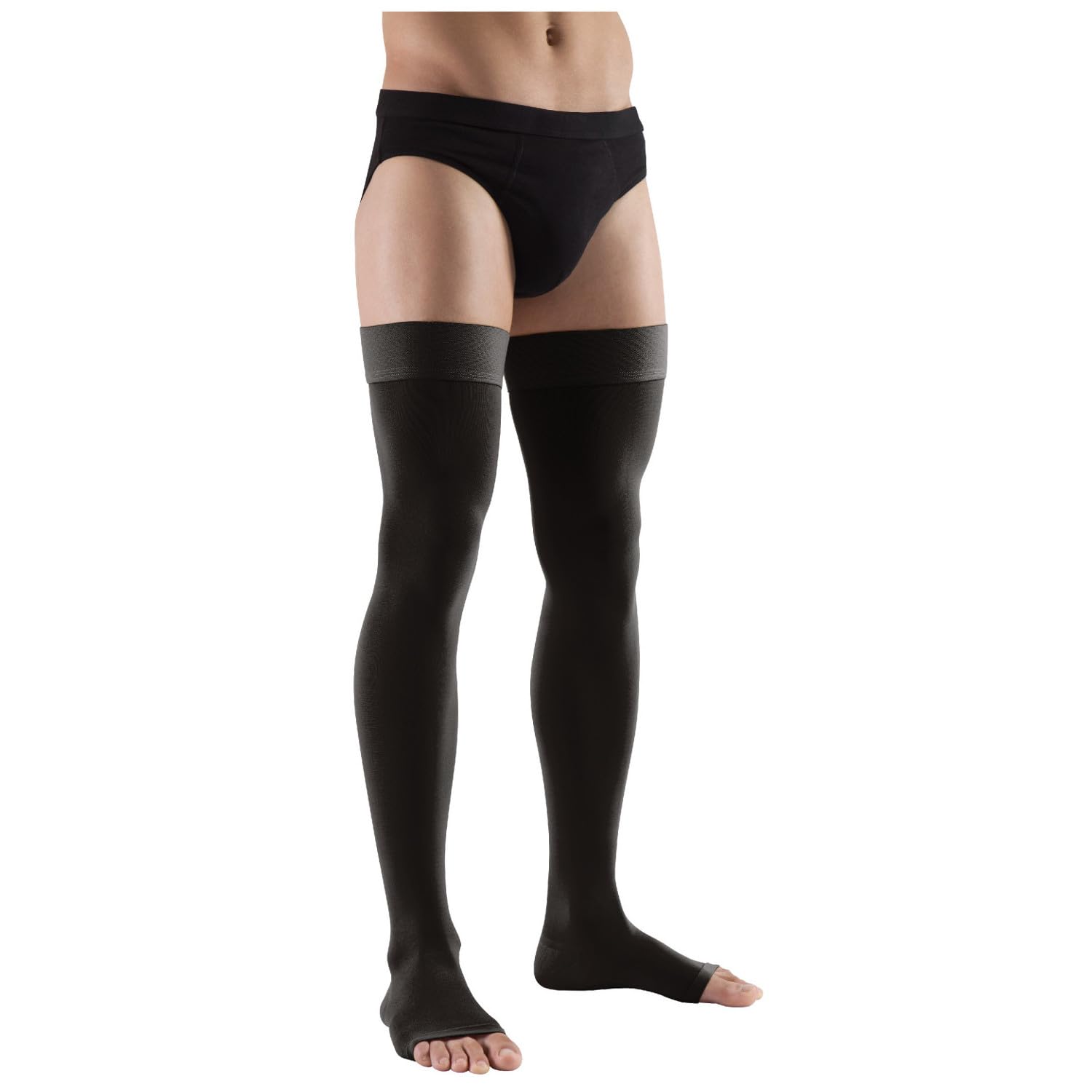 Medical Compression Thigh High Stockings with Silicone Top Band, Open Toe & Reinforced Heel — Class II (23–32 mmHg) — Unisex Support for Varicose Veins & Tired Legs