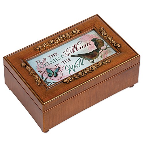 Greatest Mom Rich Walnut Finish Petite Jewelry Music Box - Plays You Light Up My Life