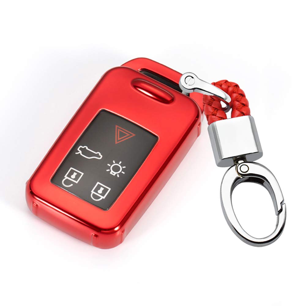 ontto for Volvo V40 S80 XC60 S60L V60 Key Cover Plastic Soft Silicone Key Fob Cover Holder Protector for Volvo 5 Buttons Remote Control Keyfob Smart Car Key Case Keyring Red