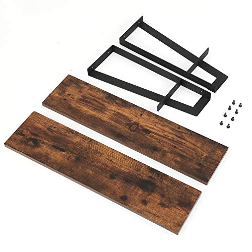 MaidMAX Floating Shelves, 2 Tier Rustic Shelf, Display Storage Ledge, Wall Mounted Shelf with Metal Brackets for Living Room, Bathroom, Bedroom, Kitchen, Wood Grain Finish - Thumbnail 5