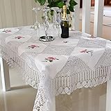 Fashion 100% Handmade Crochet Tablecloth Vintage Table Topper Floral Embroidered Table Cover Elegant Christmas Decorations Rectangle Tablecloth 54 By 72 Inch